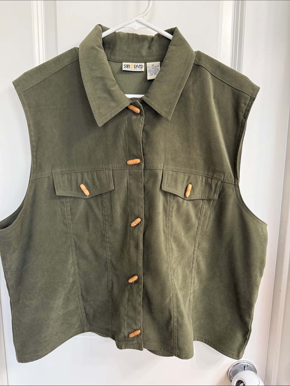 Suzi Chin Olive Button-Front Utility Vest